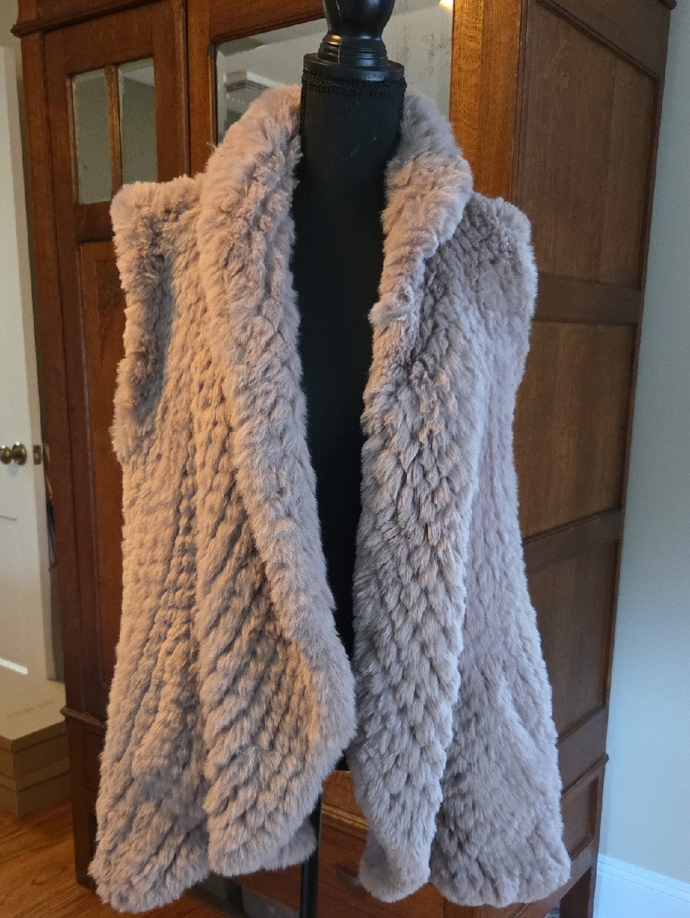 Love Token Plush Faux Fur Vest in Taupe